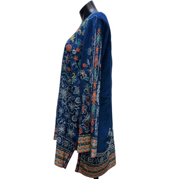 John Mark Embroidered Bohemian Blouse Blue L - Picture 4 of 7